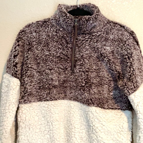 Elodie Teddy Half Zip Pullover Two Toned Purple and Cream Size Xsmall EUC - Picture 9 of 10